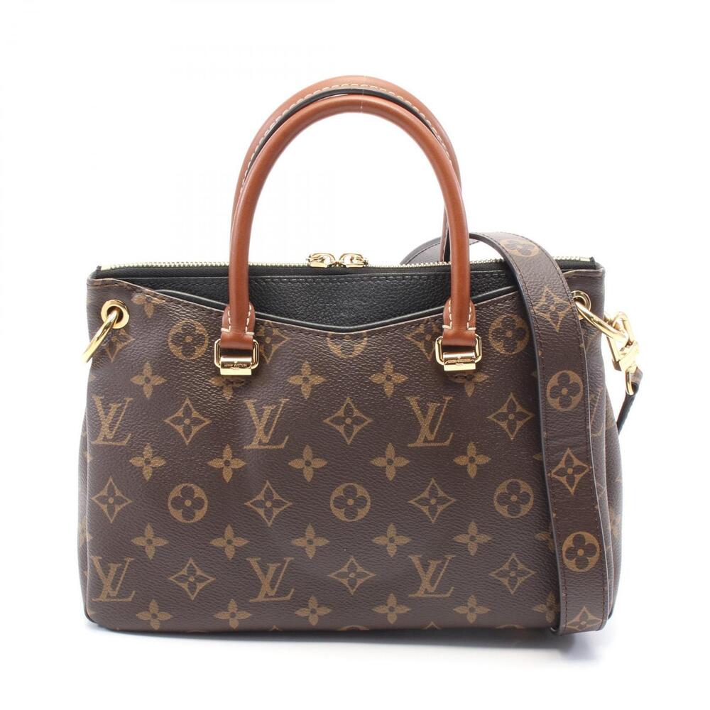 Louis Vuitton Pallas Handbag Canvas Leather Monogram Brown Black